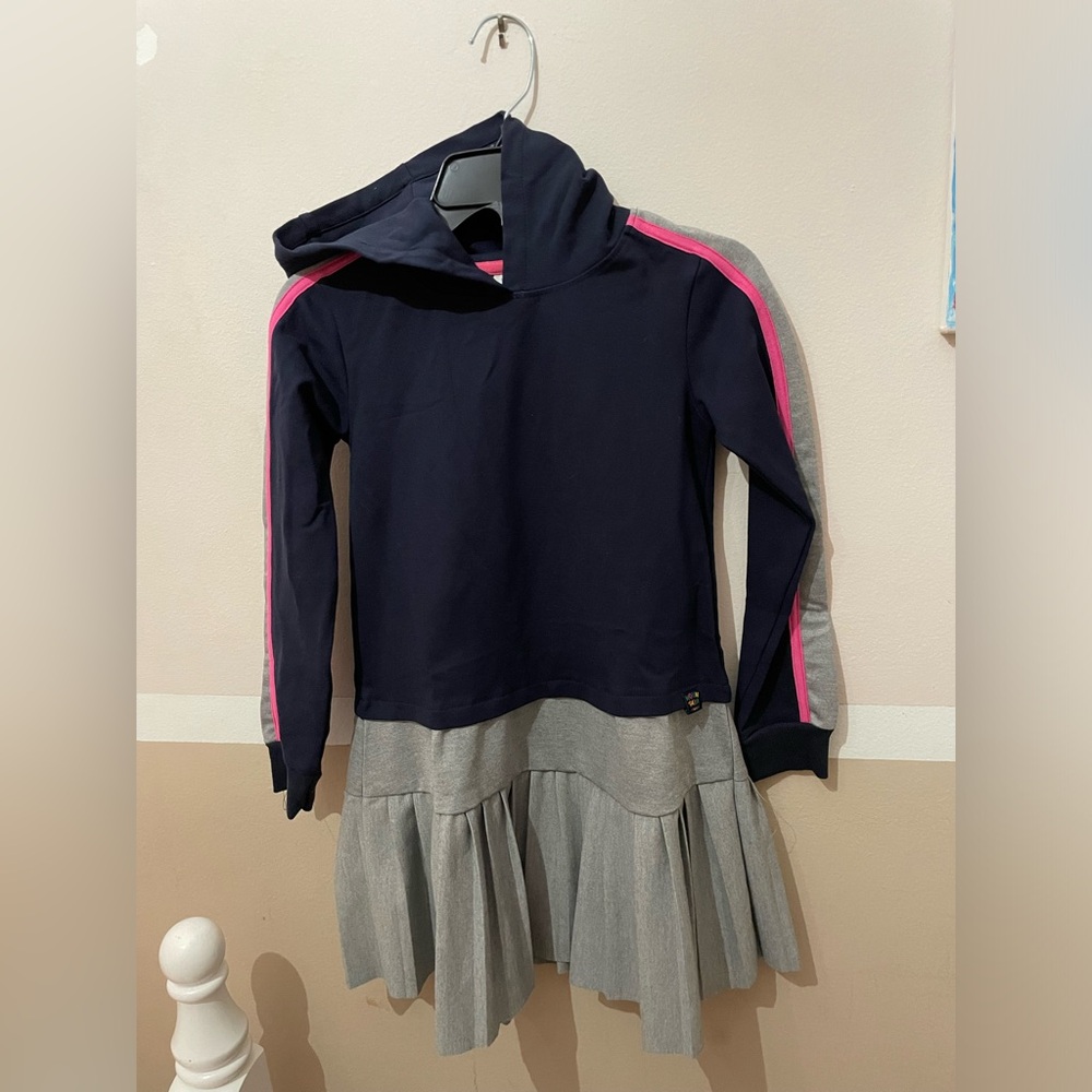 Boboli Navy Blue long sleeves and hoodie girls Dress